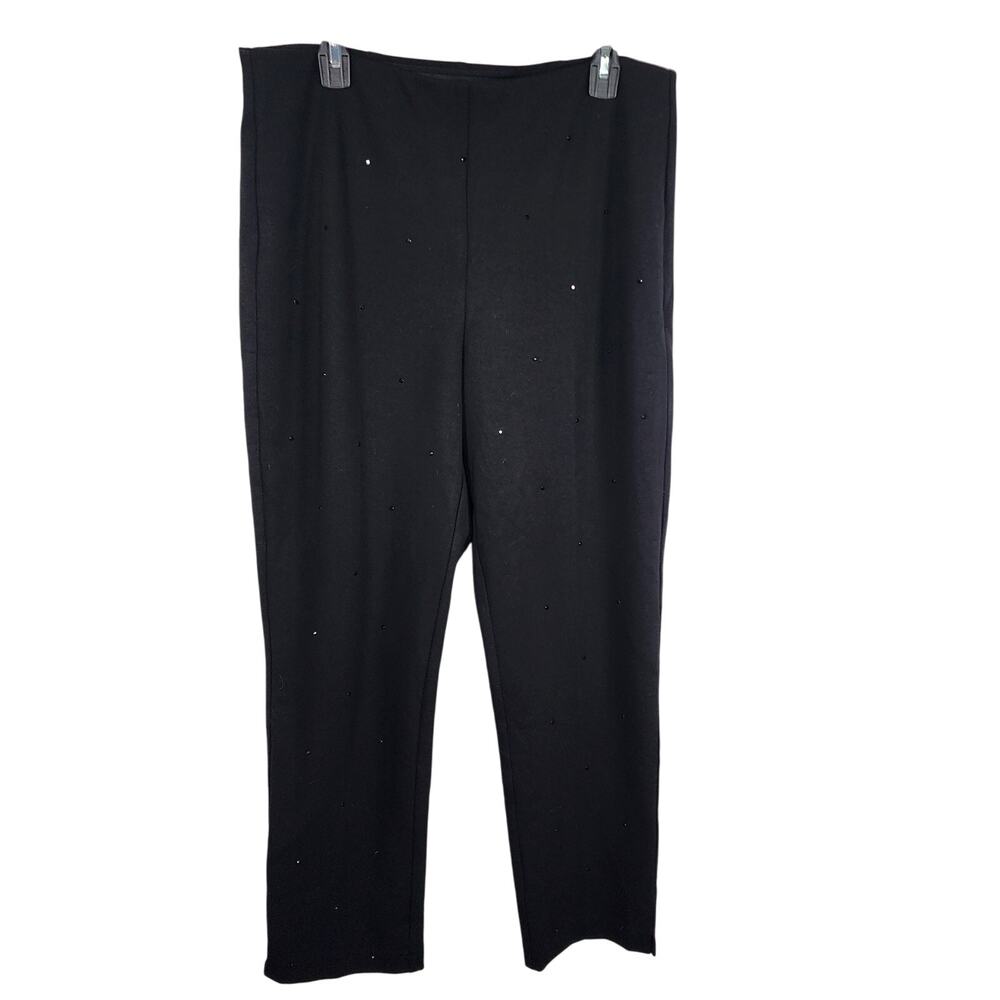 Chico's Womens Bedazzled Straight Leg Pull On Pants Size 2 US 12 Black Beaded